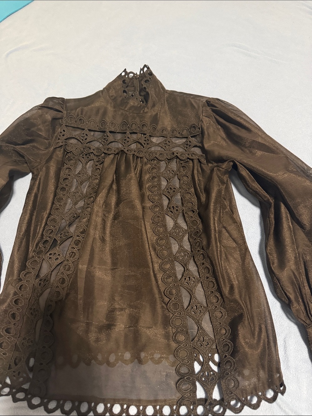 8 pc mixed brand Women's Brown Lace-Trim High-Neck Blouse